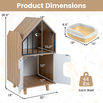 Cat Litter Box Enclosure, Wooden House, Shelf & 2 Doors, Natural Cat Houses at Gallery Canada