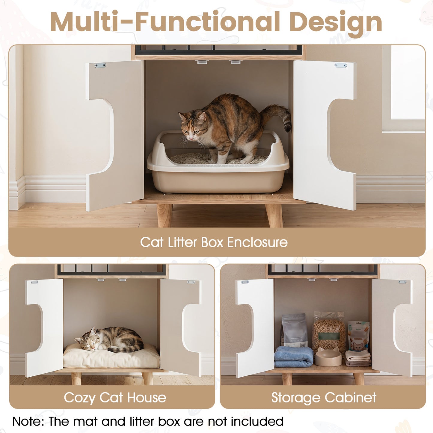 Cat Litter Box Enclosure, Wooden House, Shelf & 2 Doors, Natural Cat Houses at Gallery Canada