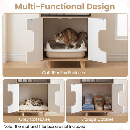 Cat Litter Box Enclosure, Wooden House, Shelf & 2 Doors, Natural Cat Houses at Gallery Canada