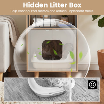 Cat Litter Box Enclosure, Wooden House, Shelf & 2 Doors, Natural Cat Houses at Gallery Canada