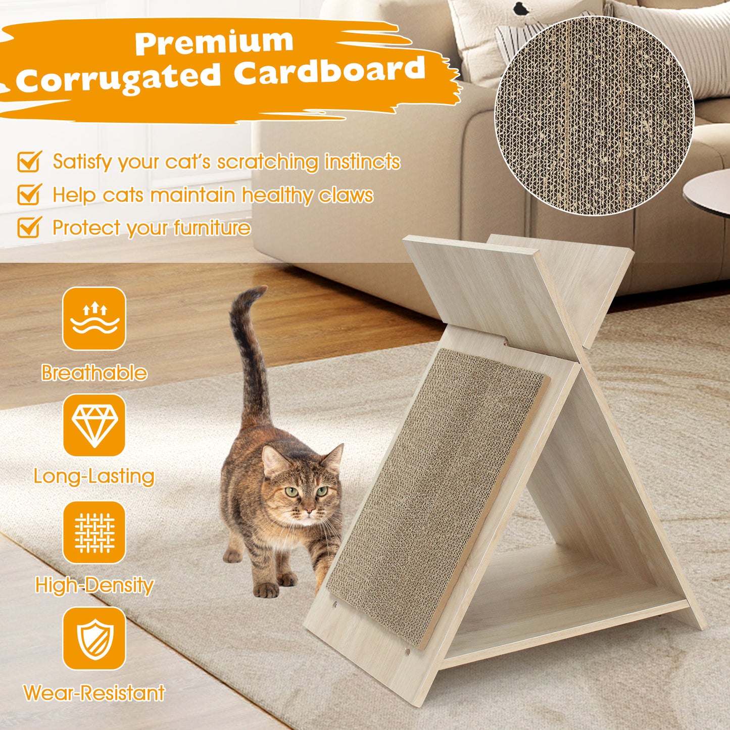 Cat Scratcher for Claw Sharpening and Furniture Protection-NA, Natural