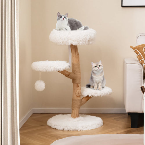 Solid Pear Wood Cat Tree With Perch