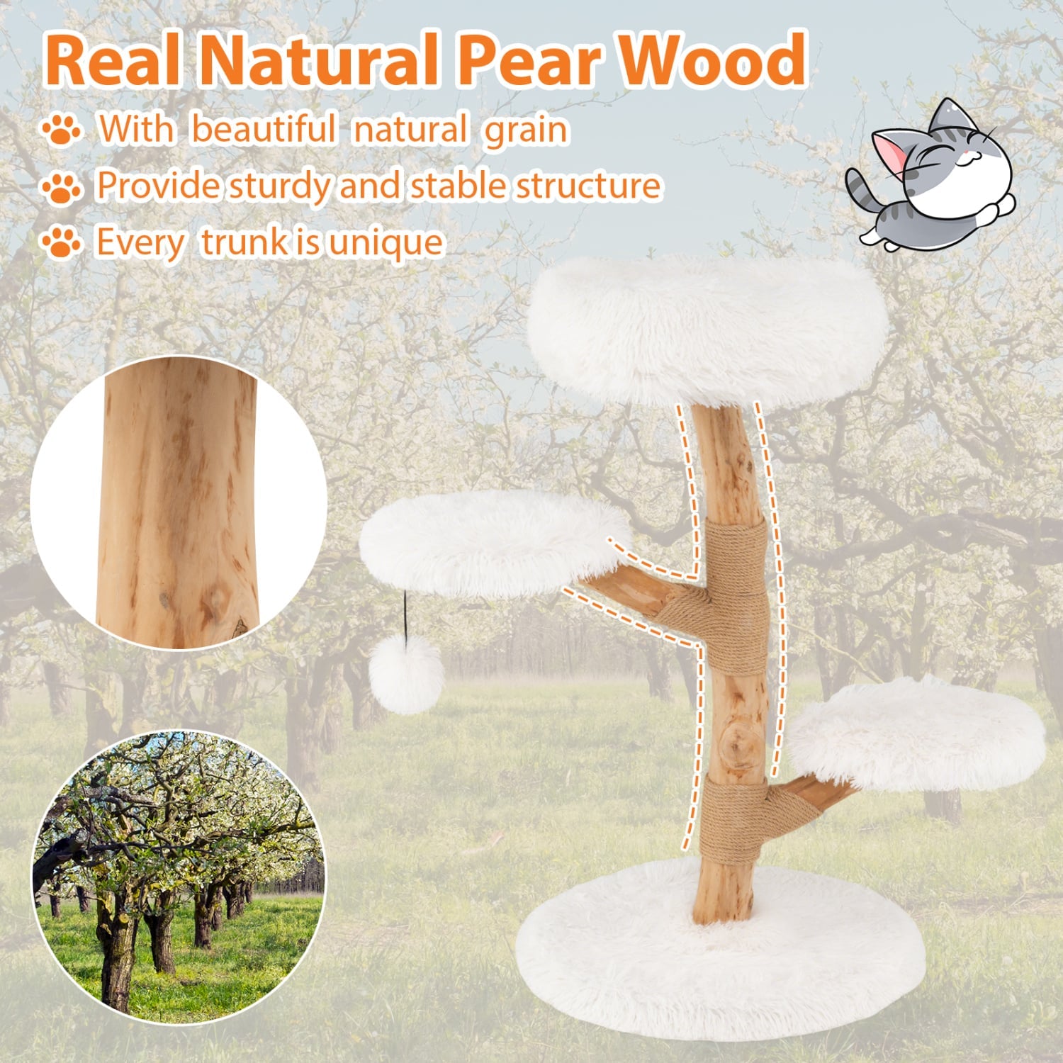 Solid Pear Wood Cat Tree With Perch Cat Trees Condos & Scratchers at Gallery Canada