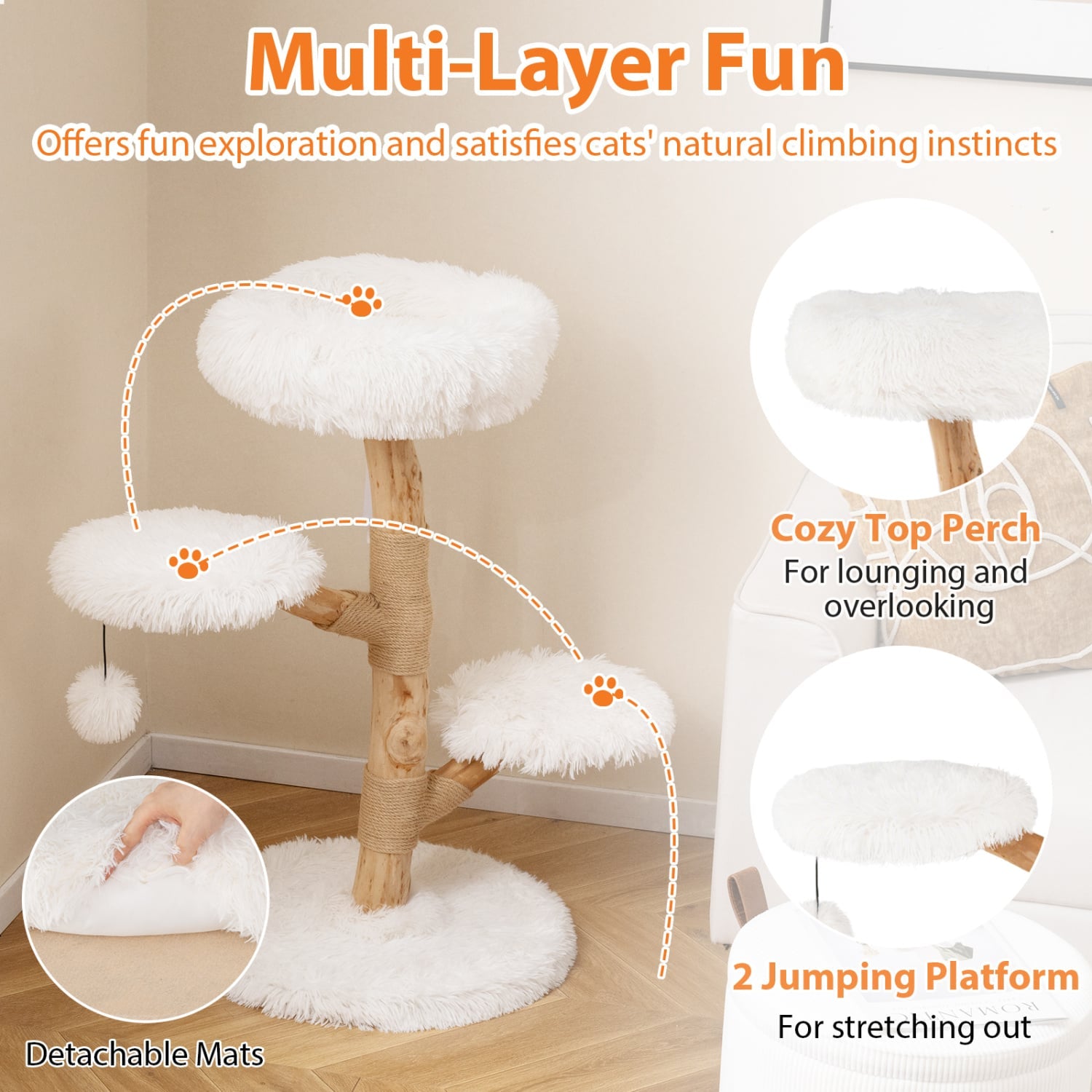 Solid Pear Wood Cat Tree With Perch Cat Trees Condos & Scratchers at Gallery Canada