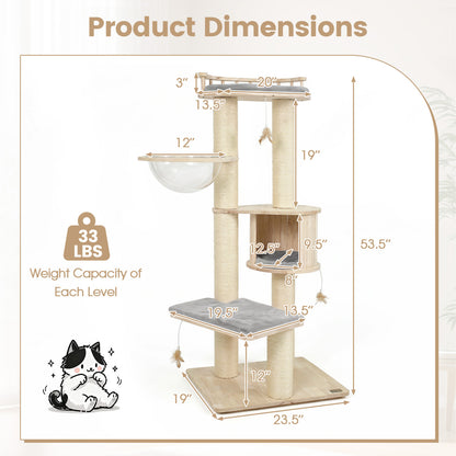 Arbre à chat pour chatons d'intérieur avec perchoir supérieur, gris