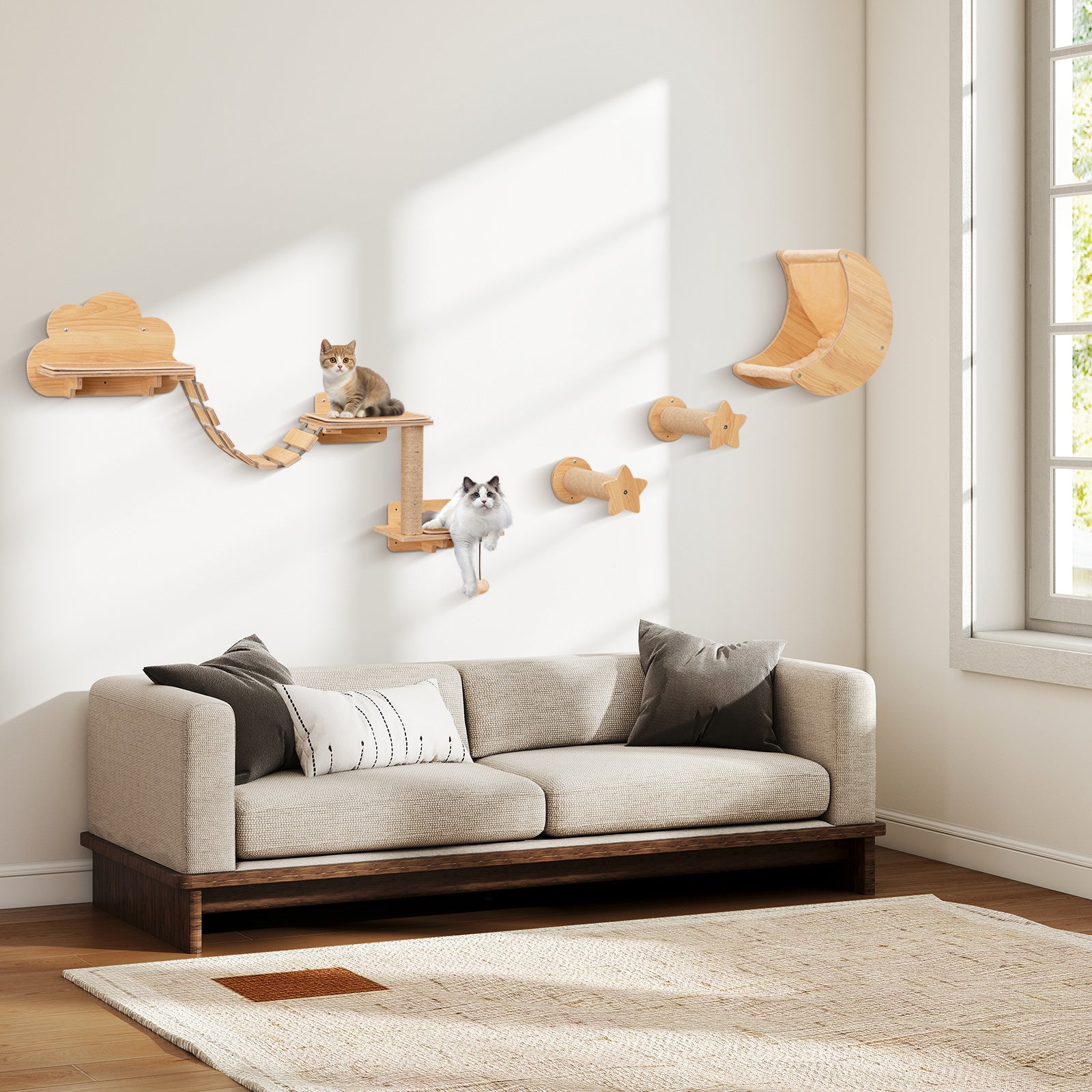 Cat Wall Furniture Set Kitten Wall Mounted Shelves with Hammock, Natural Cat Trees Condos & Scratchers at Gallery Canada