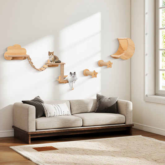 Cat Wall Furniture Set Kitten Wall Mounted Shelves with Hammock, Natural Cat Trees Condos & Scratchers Natural at Gallery Canada