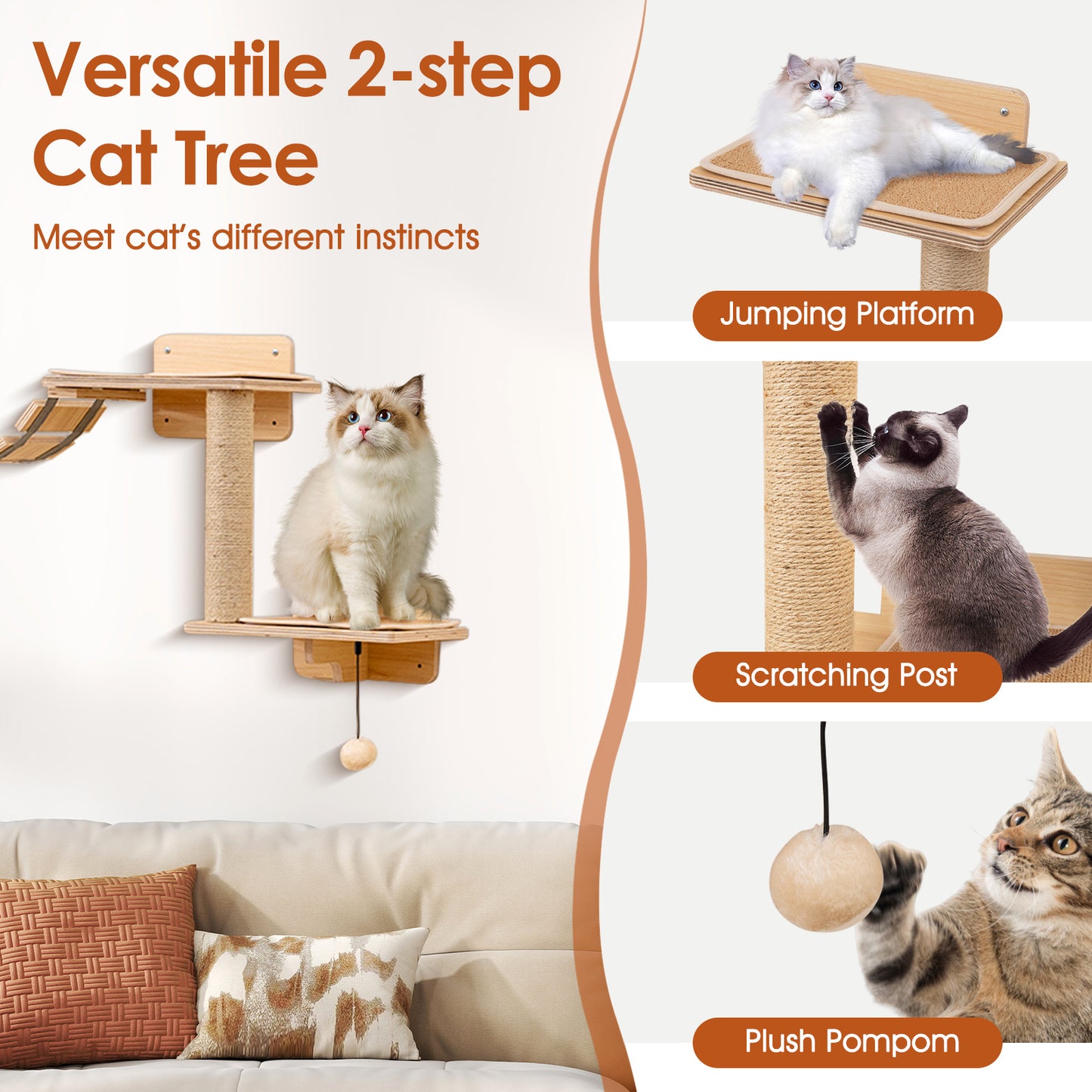 Cat Wall Furniture Set Kitten Wall Mounted Shelves with Hammock, Natural Cat Trees Condos & Scratchers at Gallery Canada