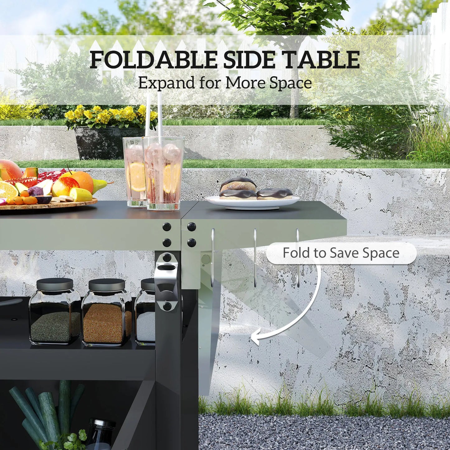 Outdoor Grill Cart Table With Foldable Side Table, 45.7"x19.7", Black Outdoor Grill Carts at Gallery Canada