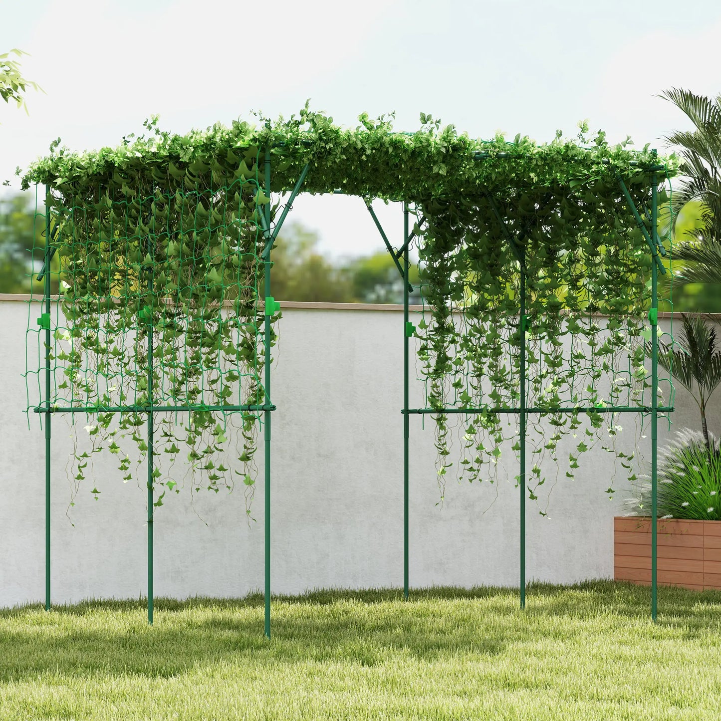 7.3 FT Tall Metal Garden Arch Trellis, For Climbing Plants, Green