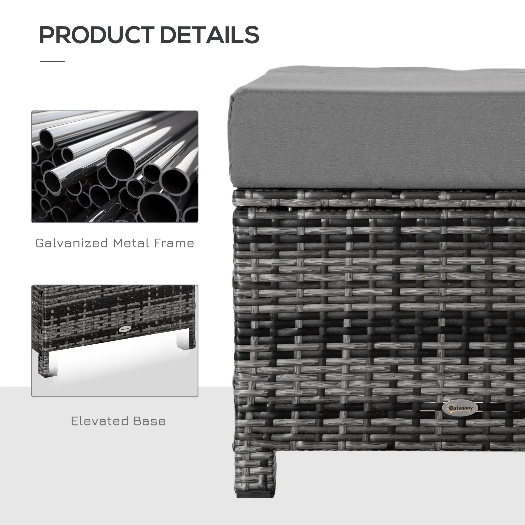 Patio Rattan Ottoman, Outdoor Wicker Footrest with Cushion, Metal Frame, Grey Patio Furniture Sets at Gallery Canada