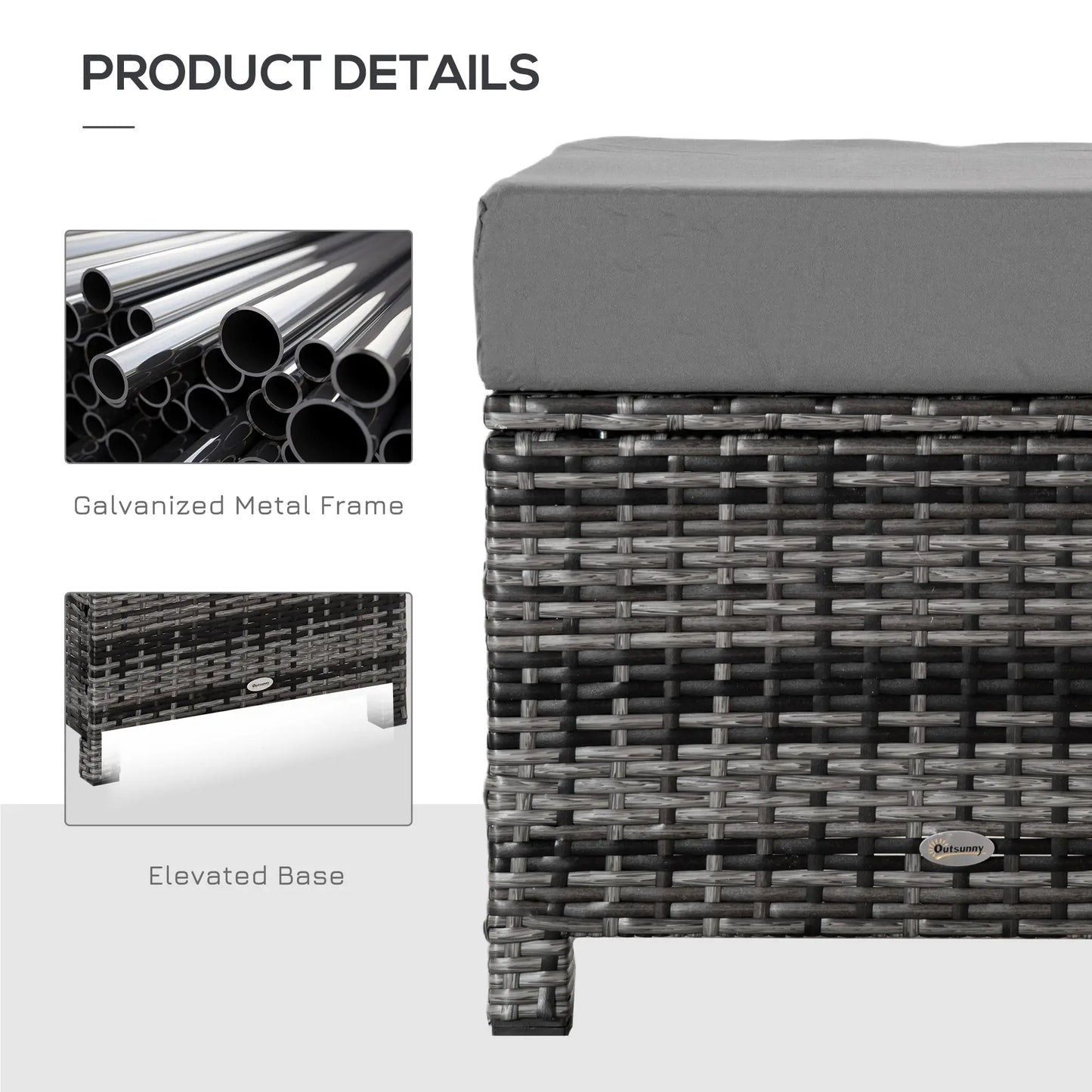 Patio Rattan Ottoman, Outdoor Wicker Footrest with Cushion, Metal Frame, Grey Patio Furniture Sets at Gallery Canada