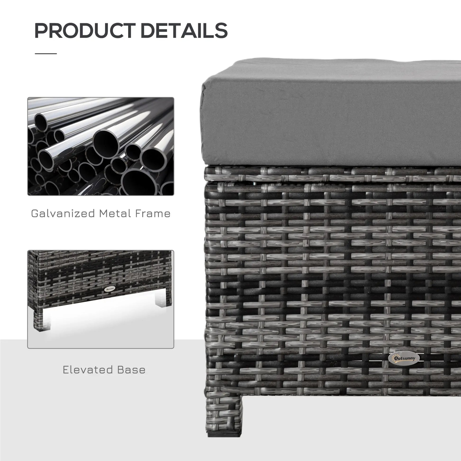 Patio Rattan Ottoman, Outdoor Wicker Footrest with Cushion, Metal Frame, Grey Patio Furniture Sets at Gallery Canada