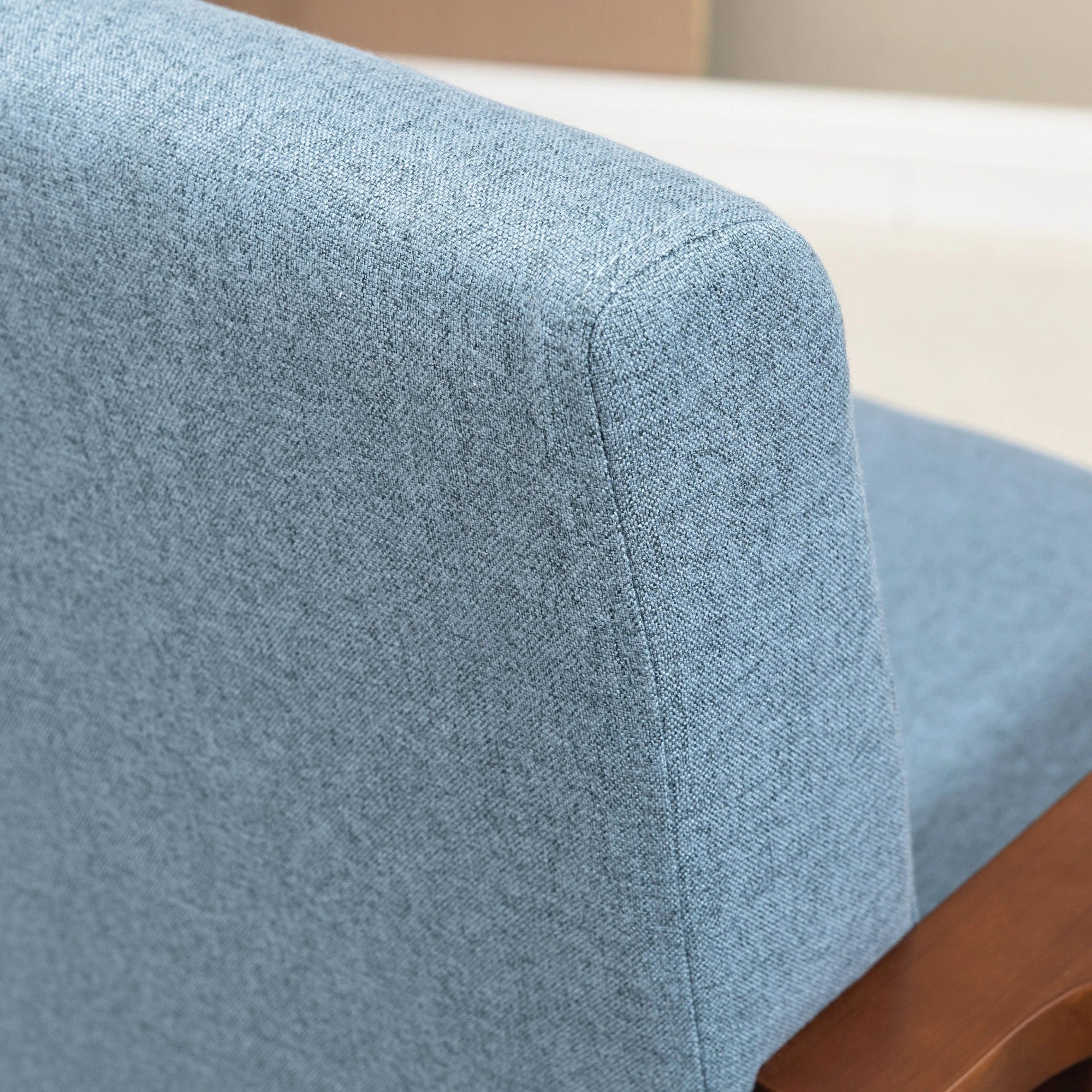 Compact Loveseat Sofa, Linen Fabric, Double Seat, Rubber Wood Legs, Blue 2-Seater Sofas at Gallery Canada