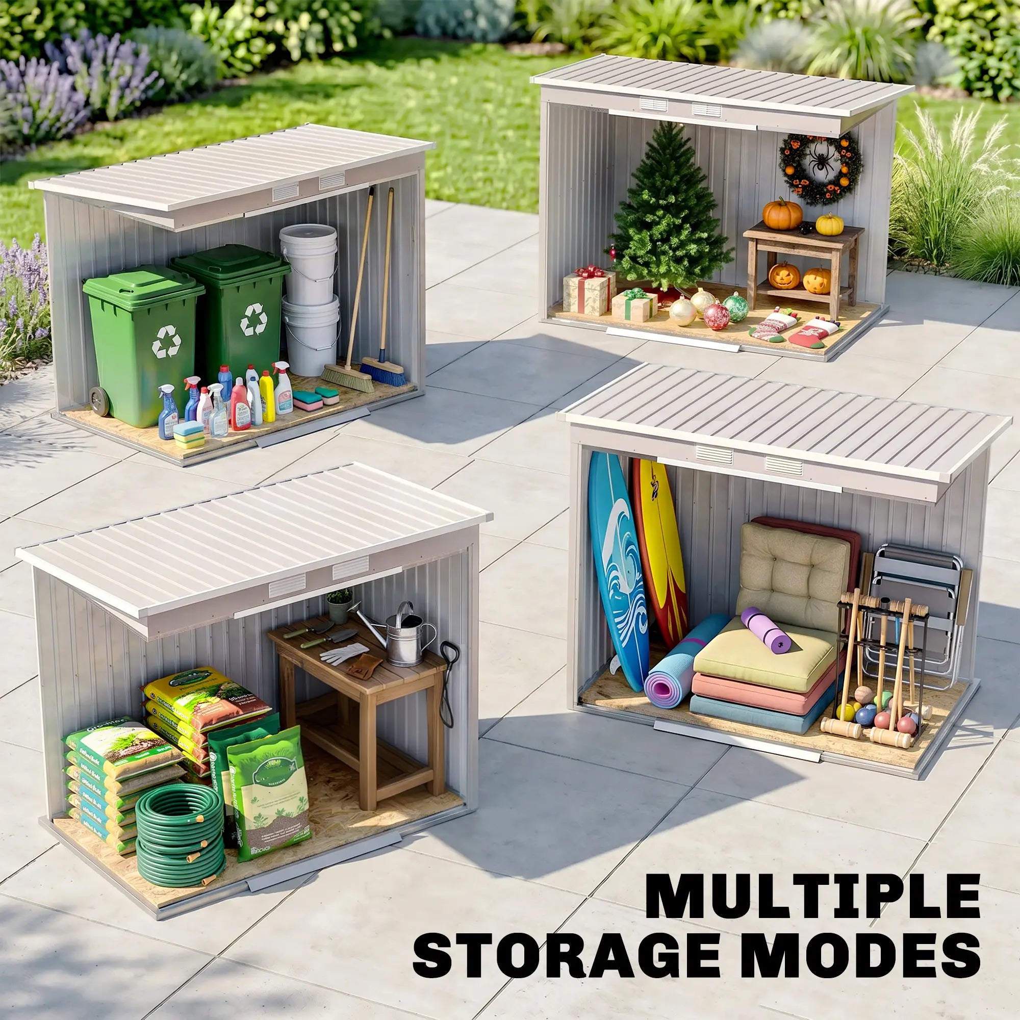 7' x 4' Galvanized Steel Garden Shed, Foundation Kit, Grey Sheds at Gallery Canada