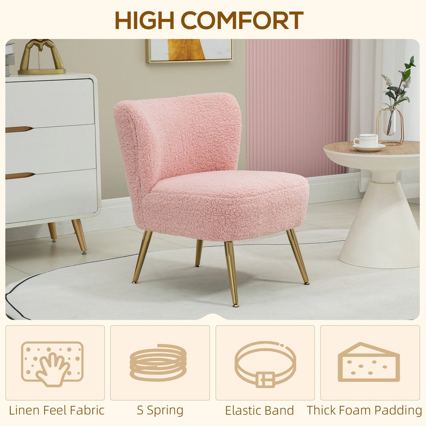 Lounge Chair for Bedroom Living Room Chair with Soft Upholstery and Gold Legs Pink Accent Chairs at Gallery Canada