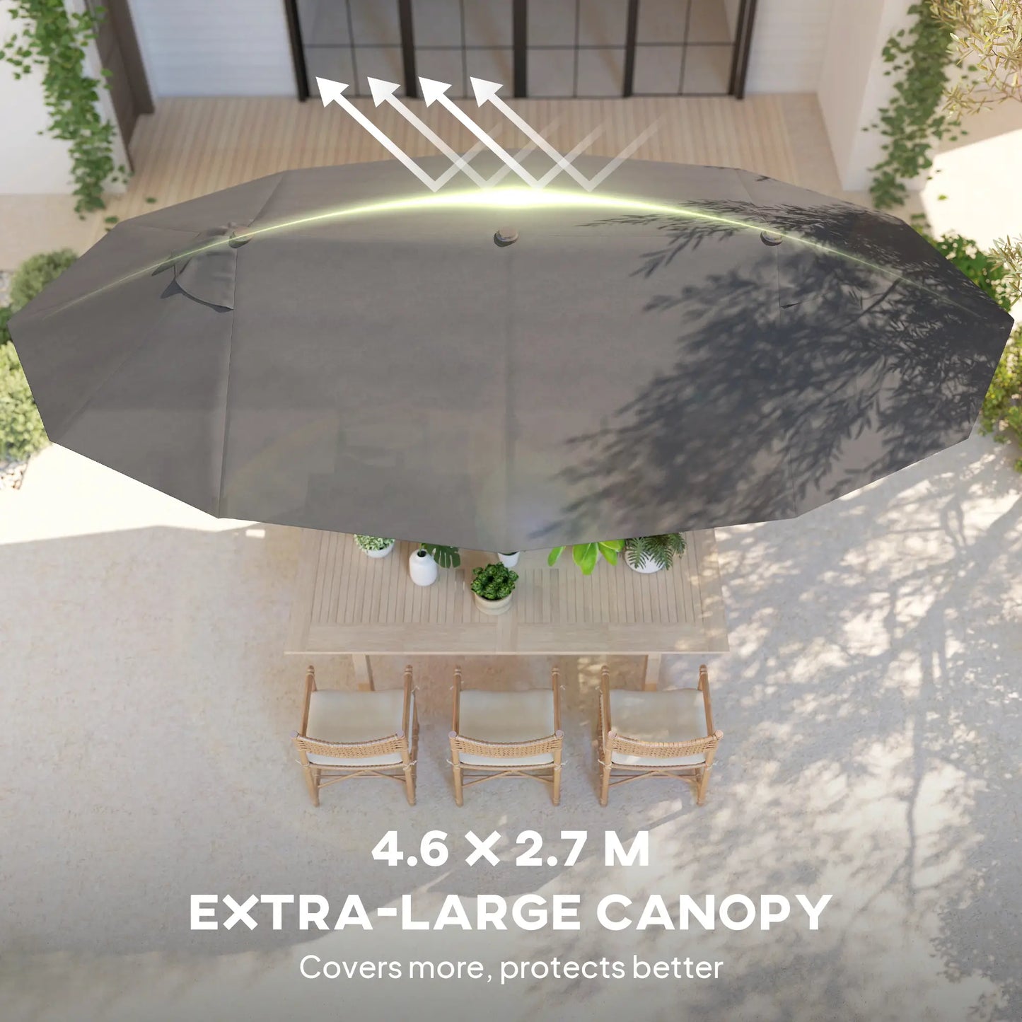 15' Double-Sided Patio Umbrella, Sun Shelter Canopy, Grey
