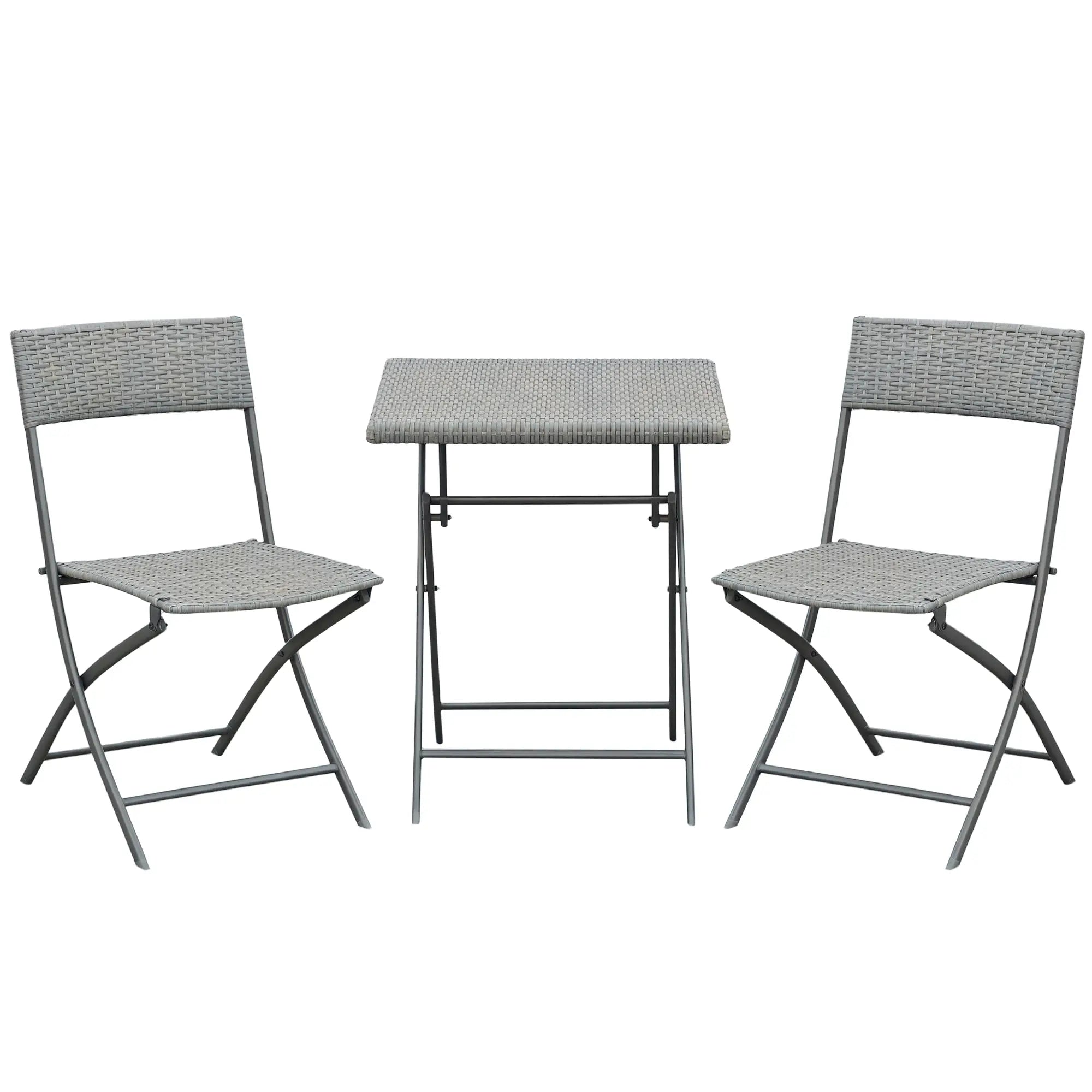 3-Piece Outdoor Folding Rattan Bistro Set, Grey Bistro Sets at Gallery Canada