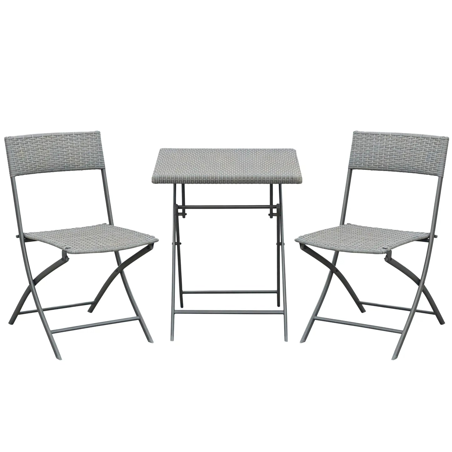 3-Piece Outdoor Folding Rattan Bistro Set, Grey Bistro Sets at Gallery Canada