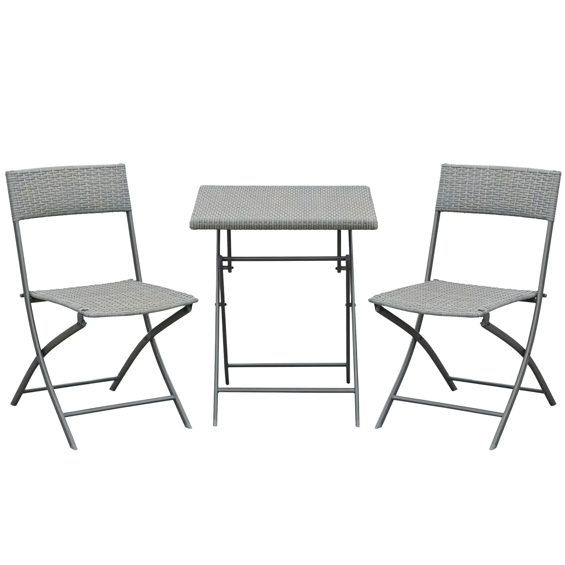3-Piece Outdoor Folding Rattan Bistro Set, Grey Bistro Sets at Gallery Canada