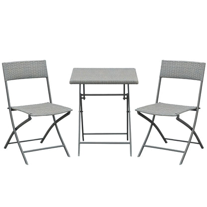 3-Piece Outdoor Folding Rattan Bistro Set, Grey Bistro Sets at Gallery Canada