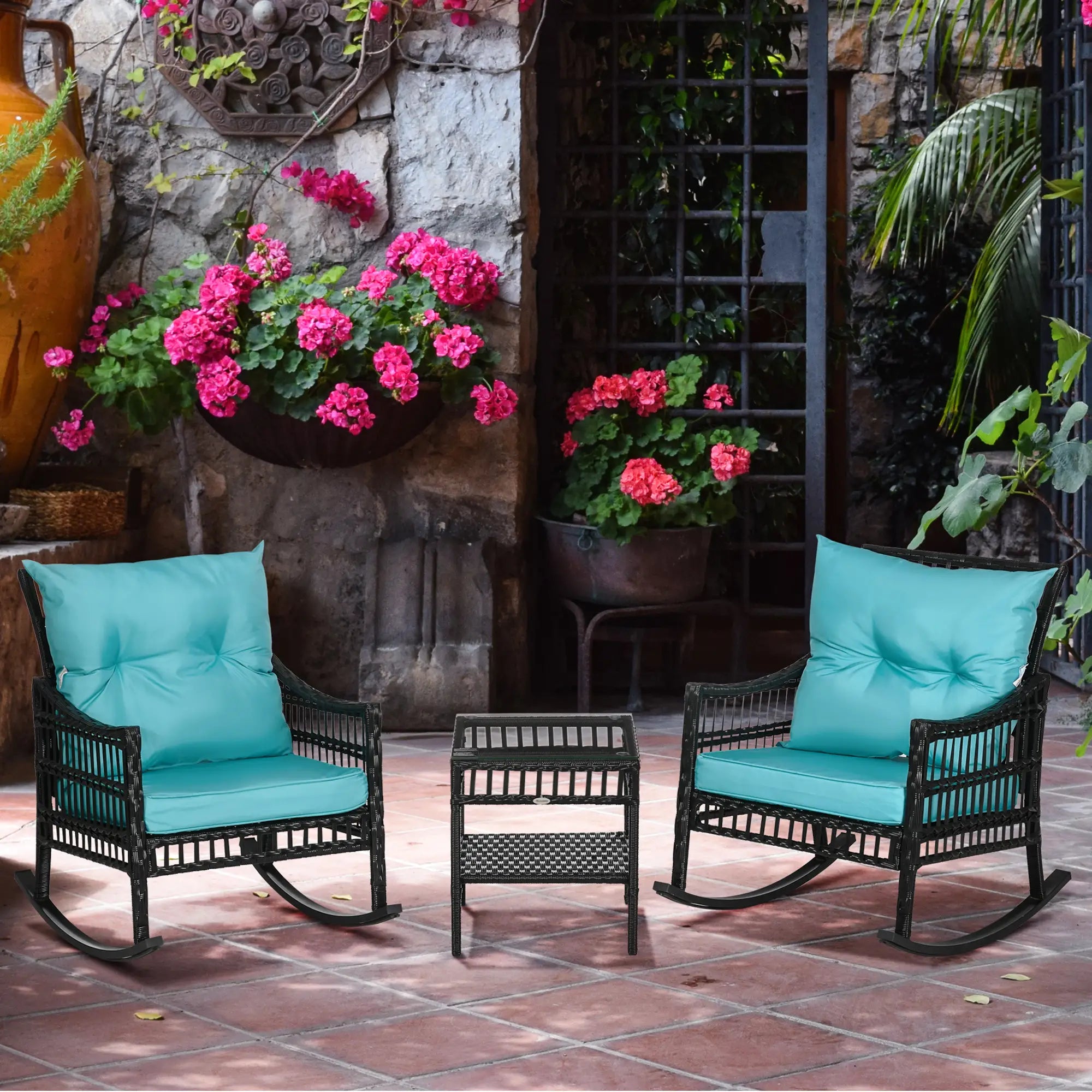3-Piece Outdoor PE Rattan Rocker Chair Set, 25