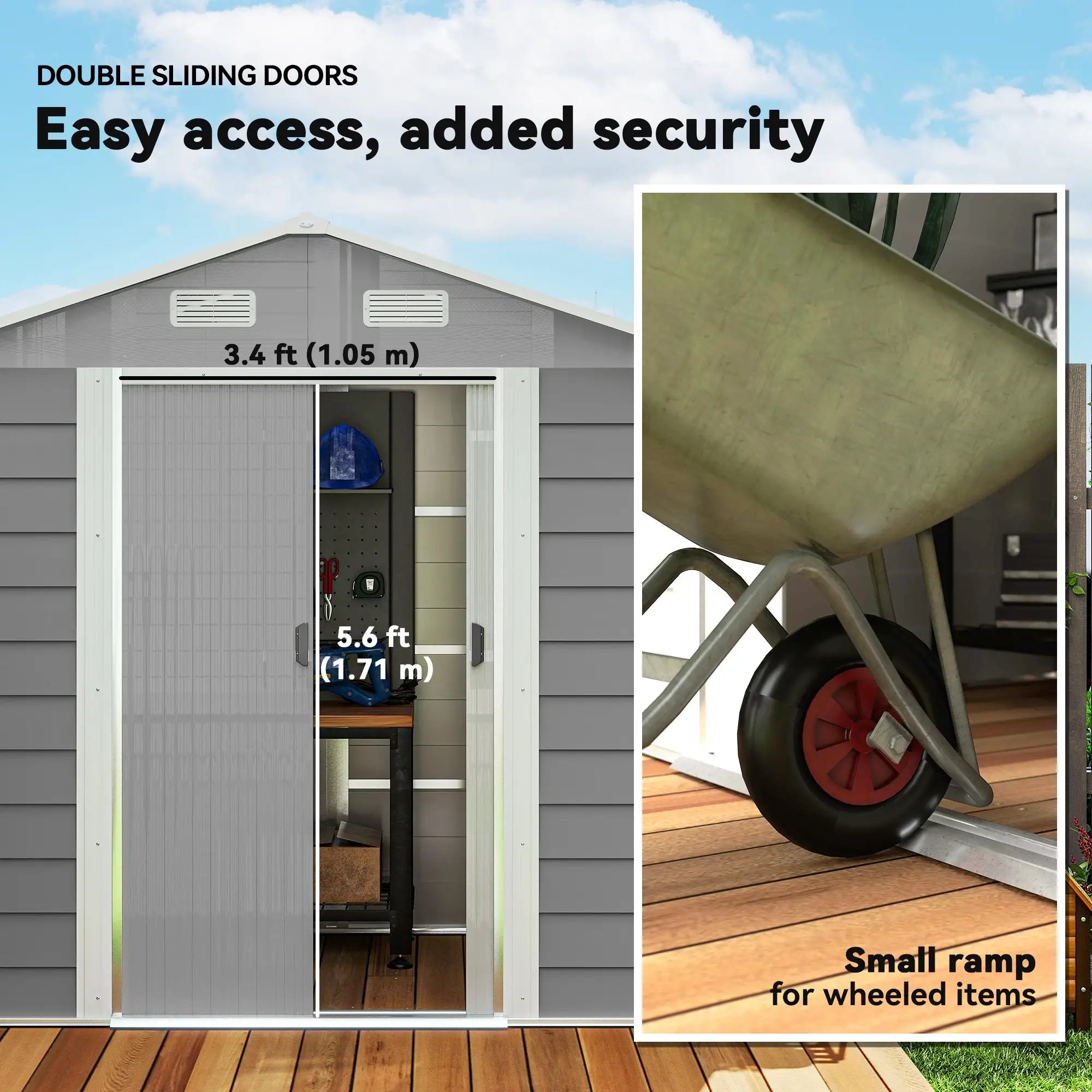 7.7' x 6.5' Metal Garden Shed, Tool Storage, Light Grey Sheds at Gallery Canada