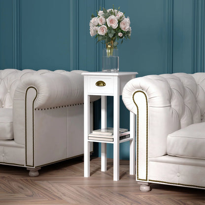 2 Tier Side Table, Set of 2, Narrow Tall End Table with Drawer, White Side Tables at Gallery Canada