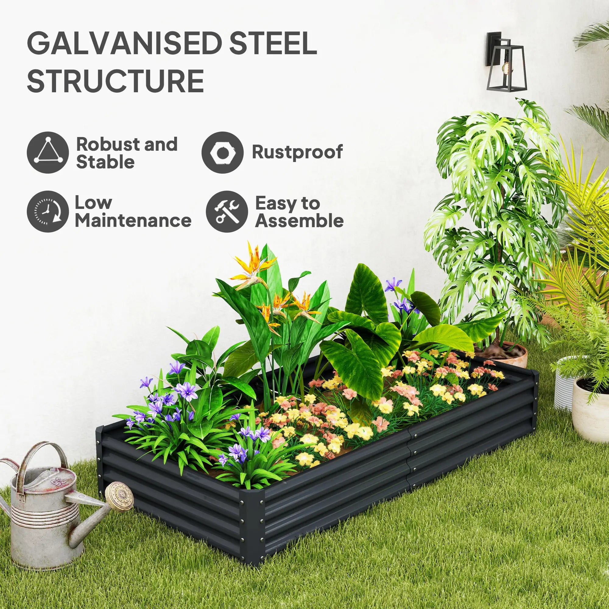 6X3X1Ft Galvanized Raised Garden Bed, Reinforced Planter Box, Dark Grey Galvanized Planter Boxes at Gallery Canada