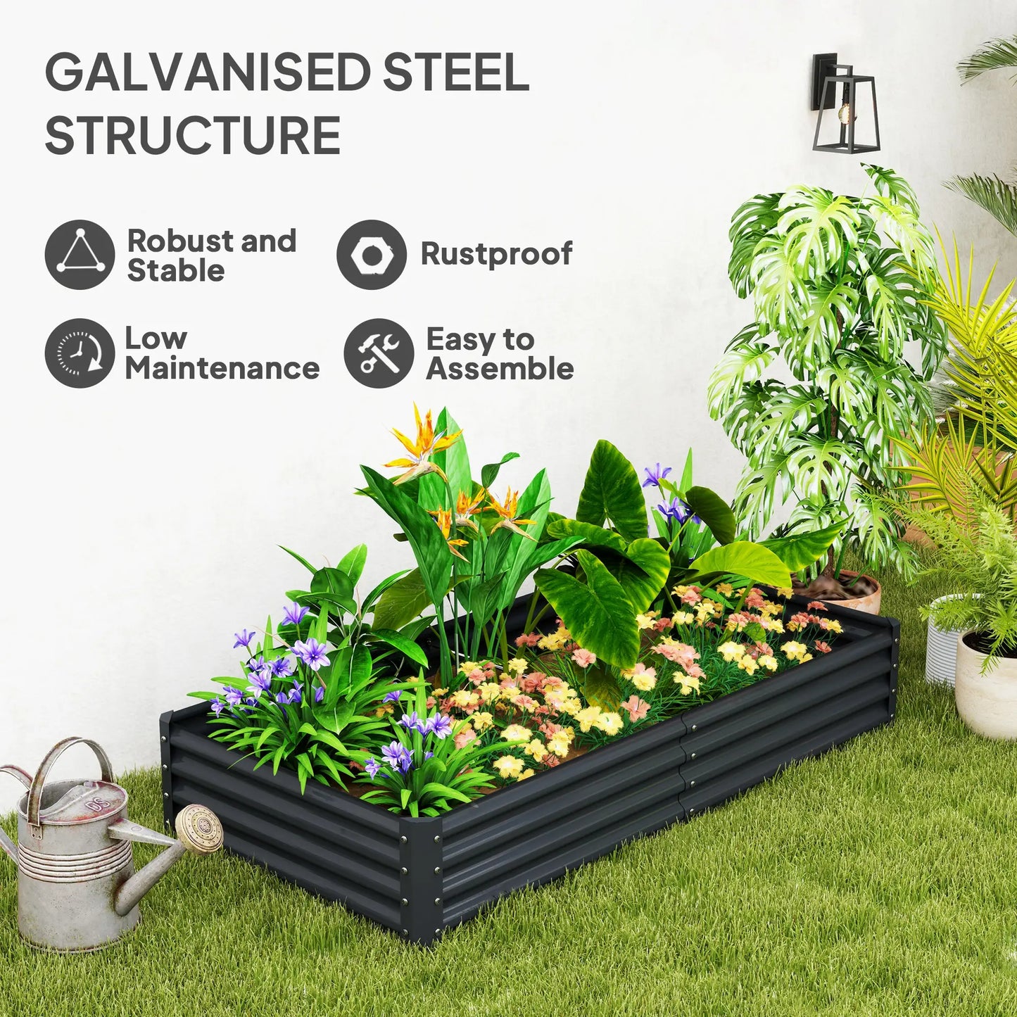 6X3X1Ft Galvanized Raised Garden Bed, Reinforced Planter Box, Dark Grey Galvanized Planter Boxes at Gallery Canada