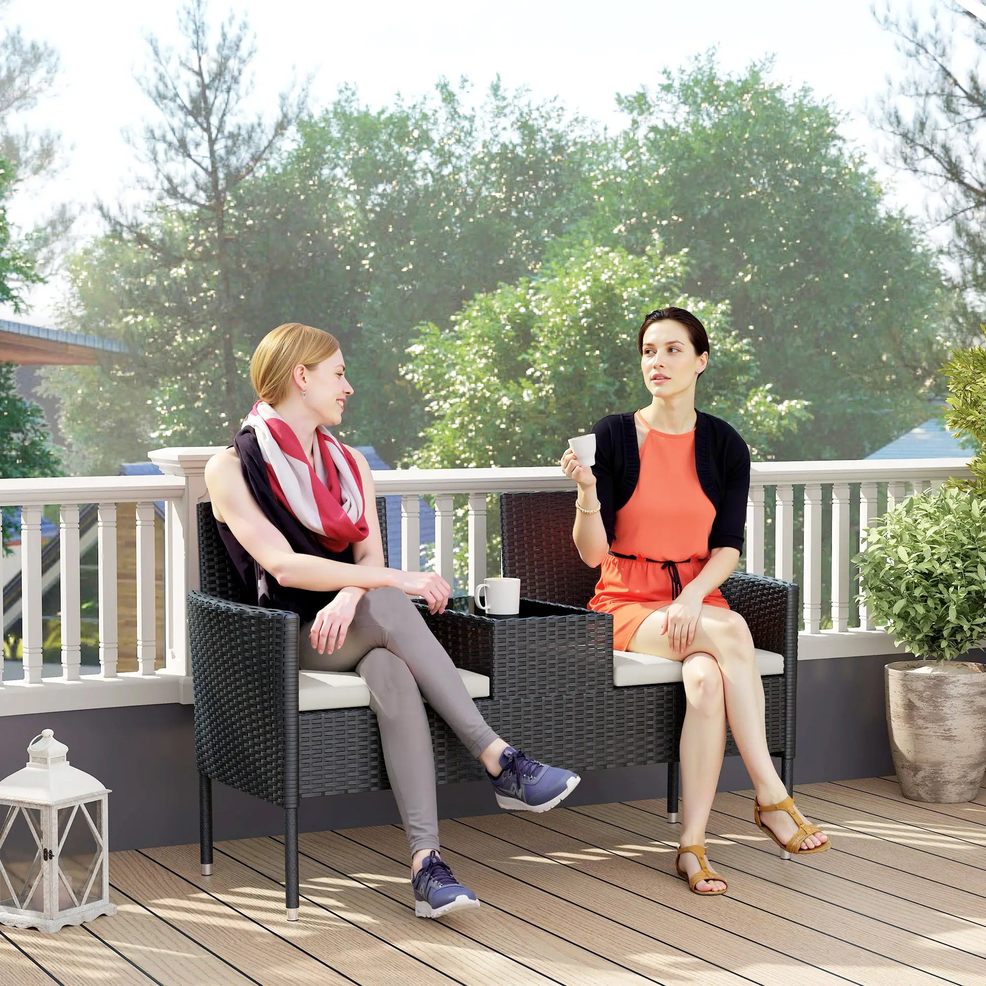 PE Rattan Loveseat with Cushion, Mid-Table, Cream White Patio Chairs at Gallery Canada