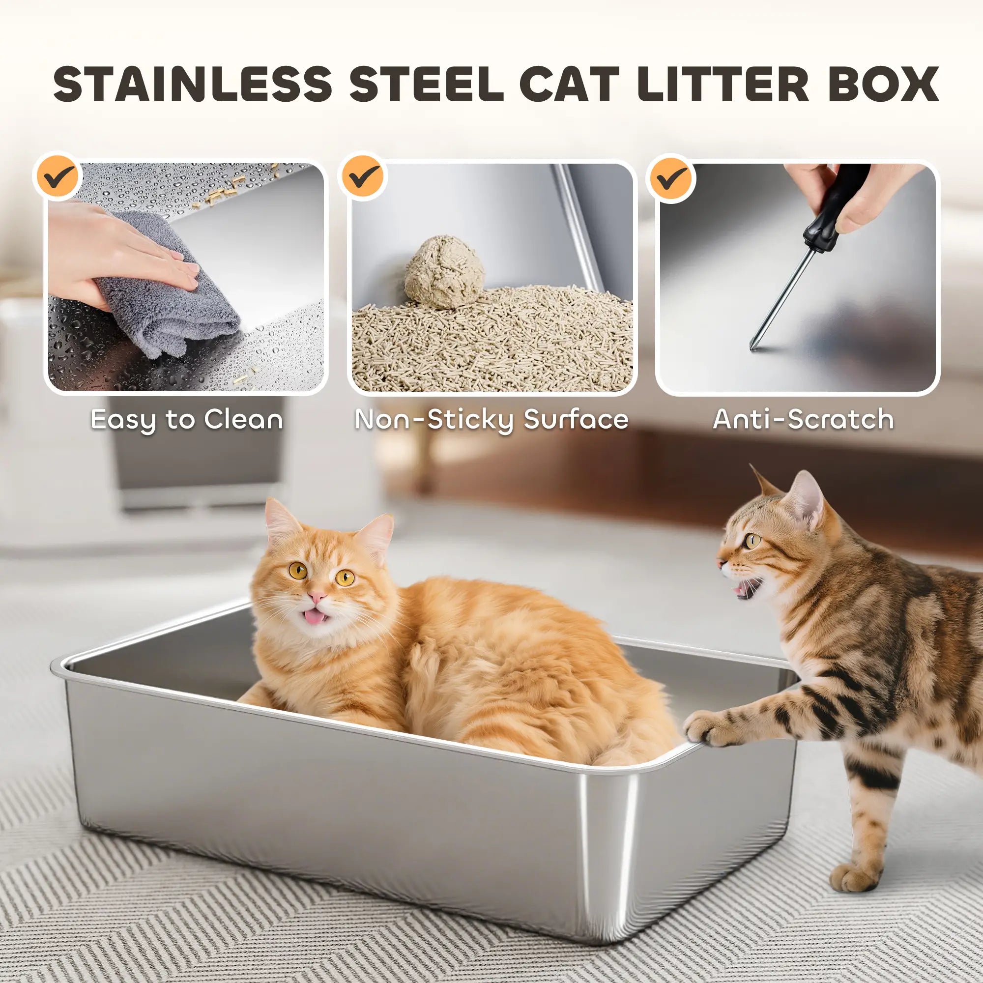 XL Stainless Steel Litter Box, 100° Flip Top, Scoop, Dual Entry, Odor Free Cat Litter Box Enclosures at Gallery Canada