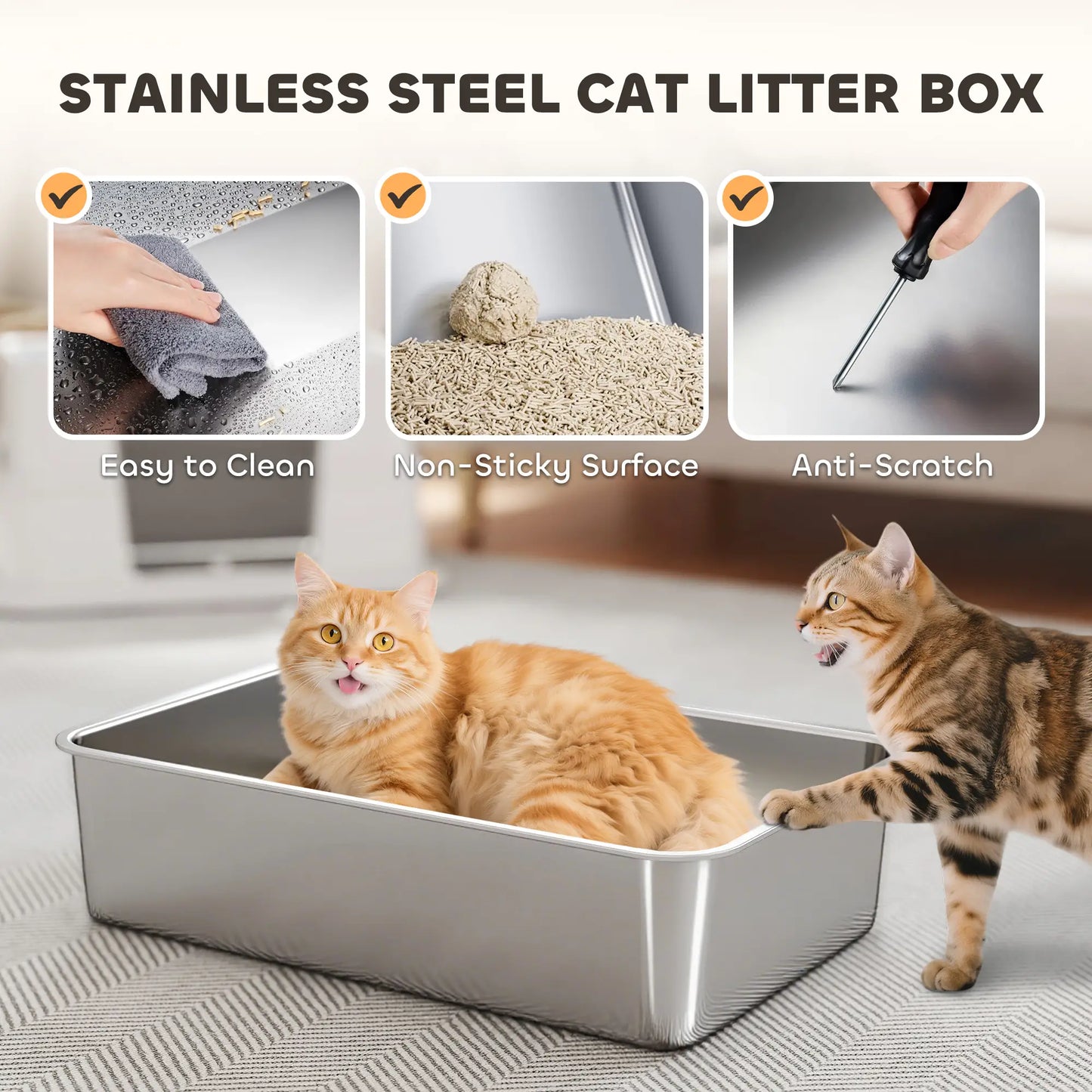 XL Stainless Steel Litter Box, 100° Flip Top, Scoop, Dual Entry, Odor Free Cat Litter Box Enclosures at Gallery Canada