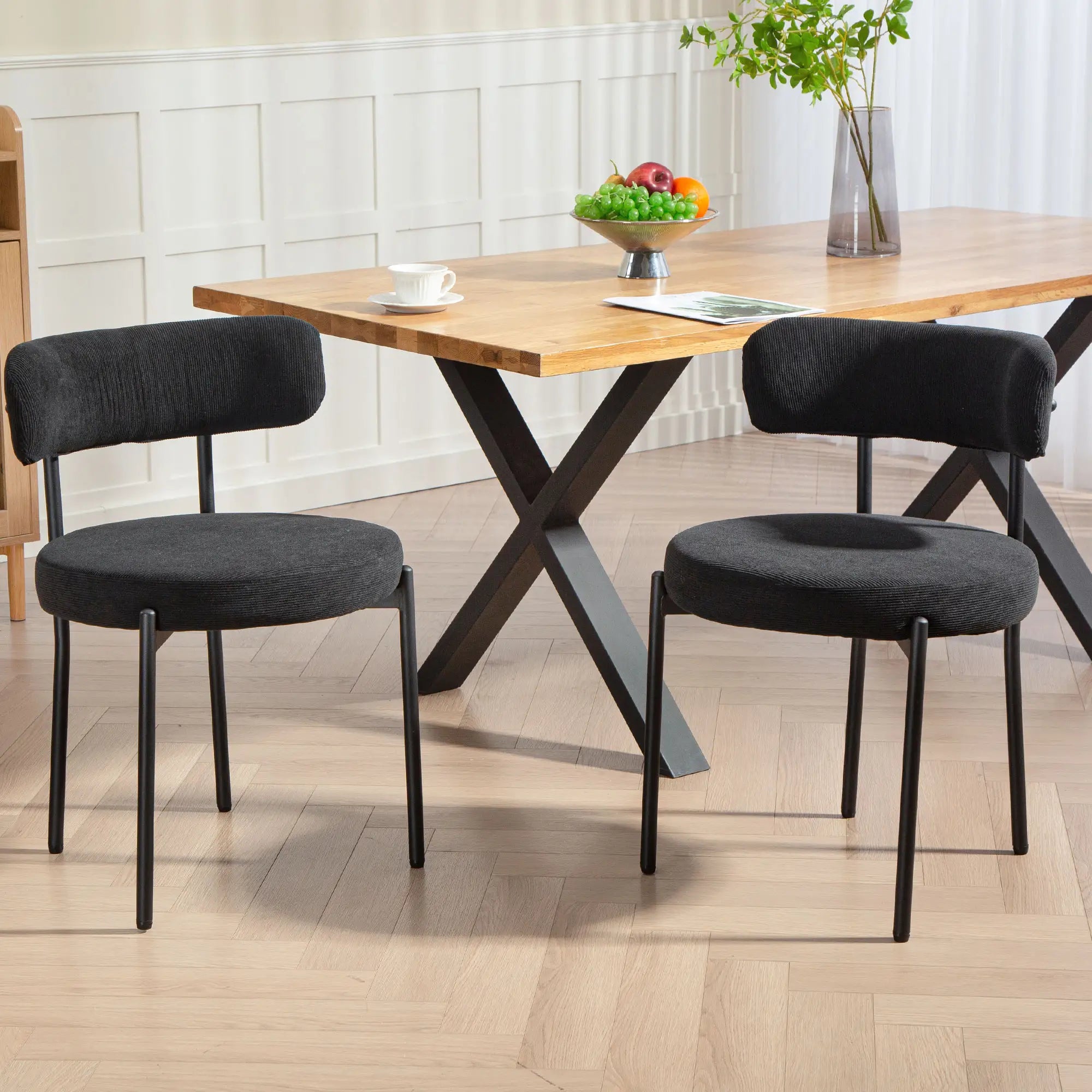 4 Kitchen Chairs, Modern Dining, Corduroy Upholstery, Steel Legs, Black Dining Chairs at Gallery Canada