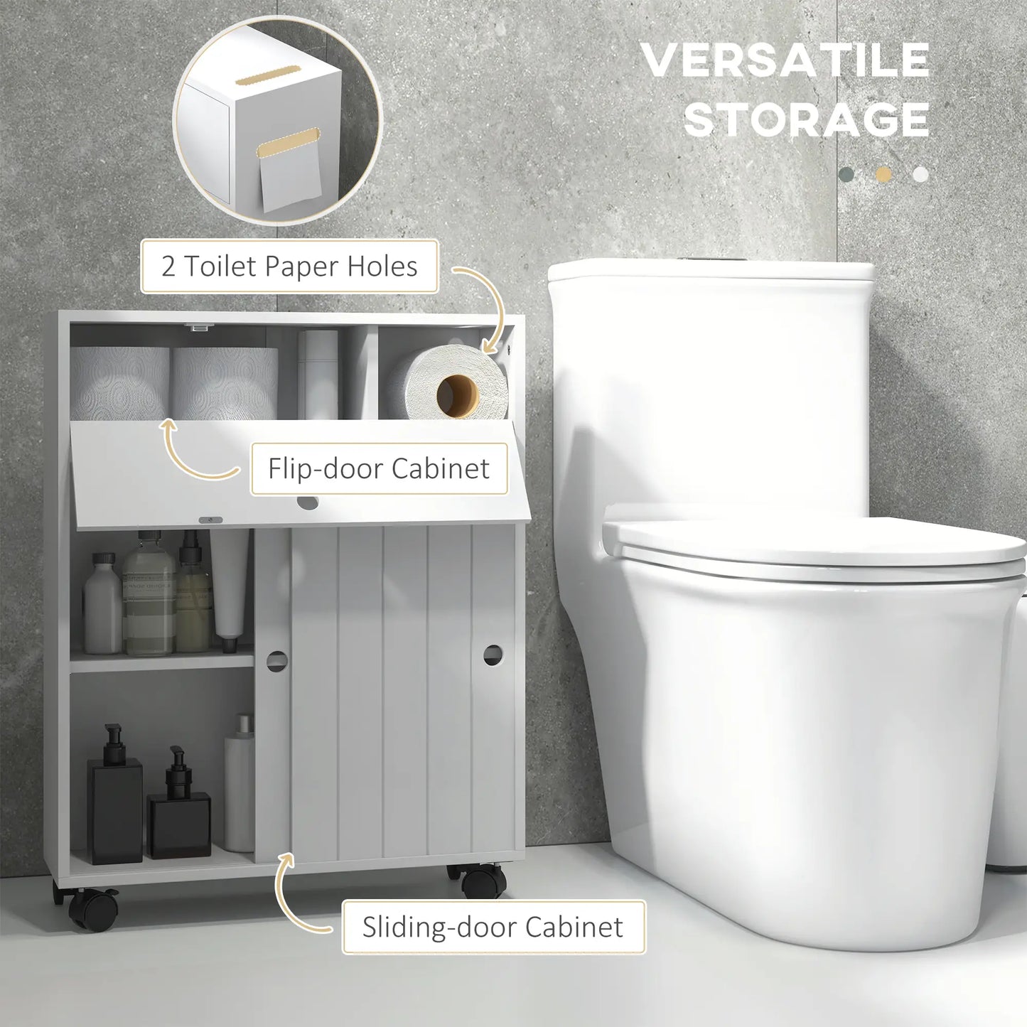 Bathroom Storage Cabinet, 20.5" x 6.75" x 26.5", Rolling Wheels, White Bathroom Cabinets at Gallery Canada