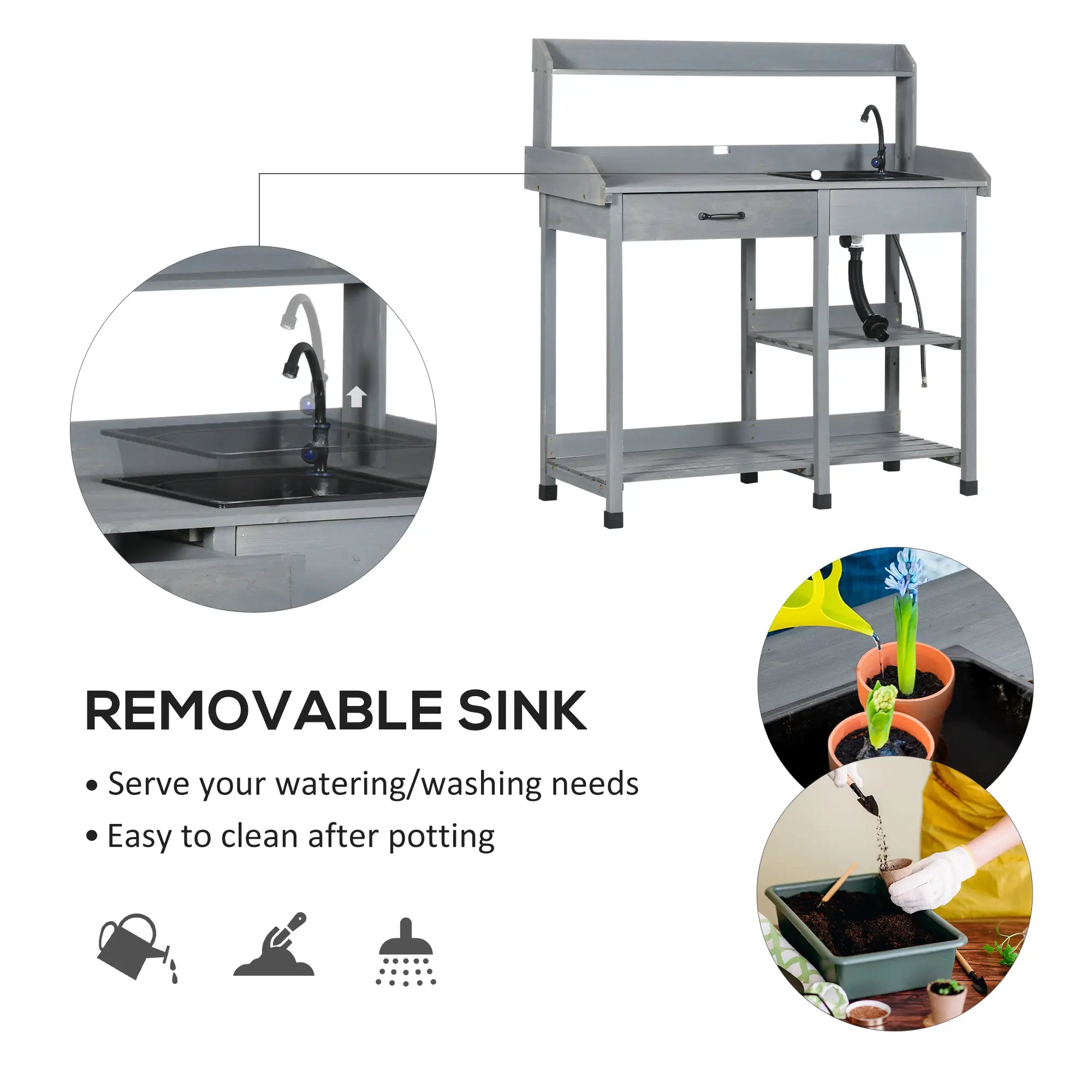 Potting Bench Table, Garden Workstation, 45.3