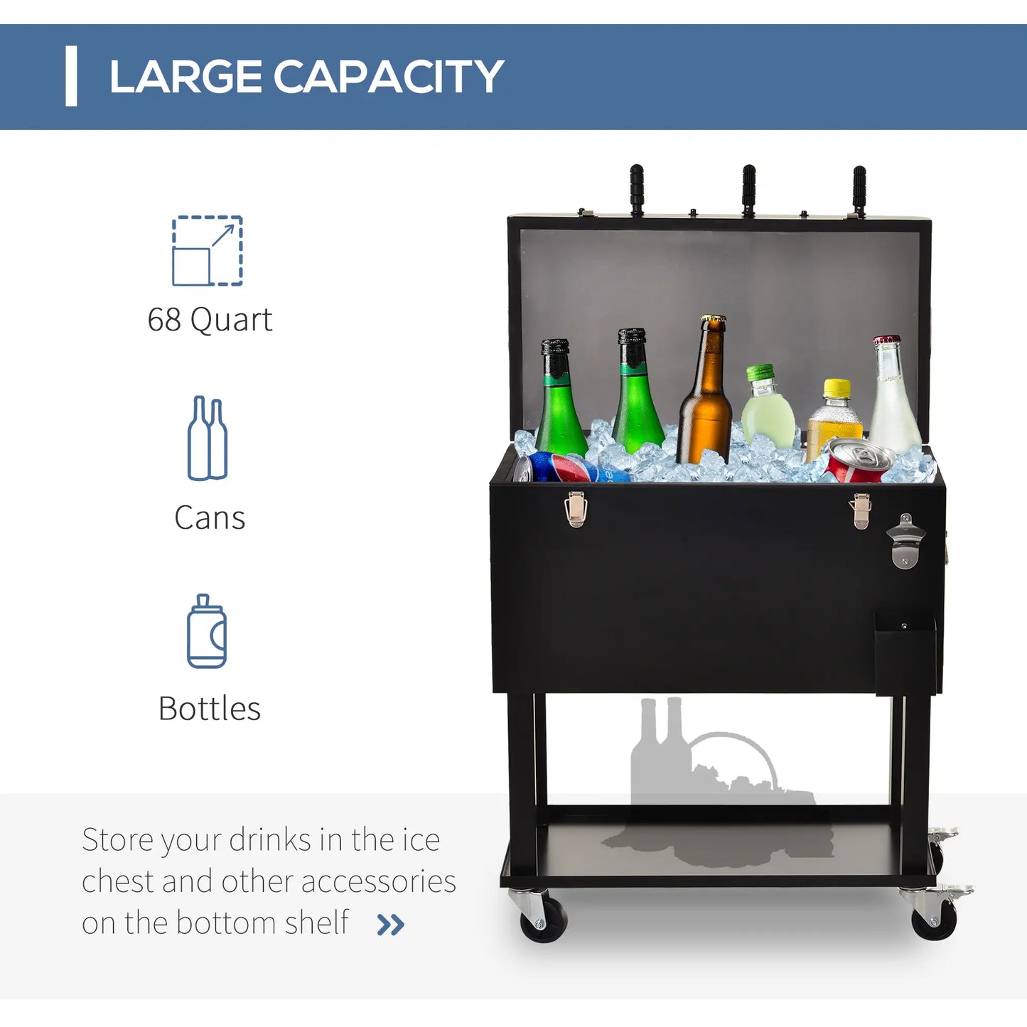 68QT Portable Cooler with Foosball Table Top, Wheels, Tray Shelf, Black Cooler Boxes at Gallery Canada