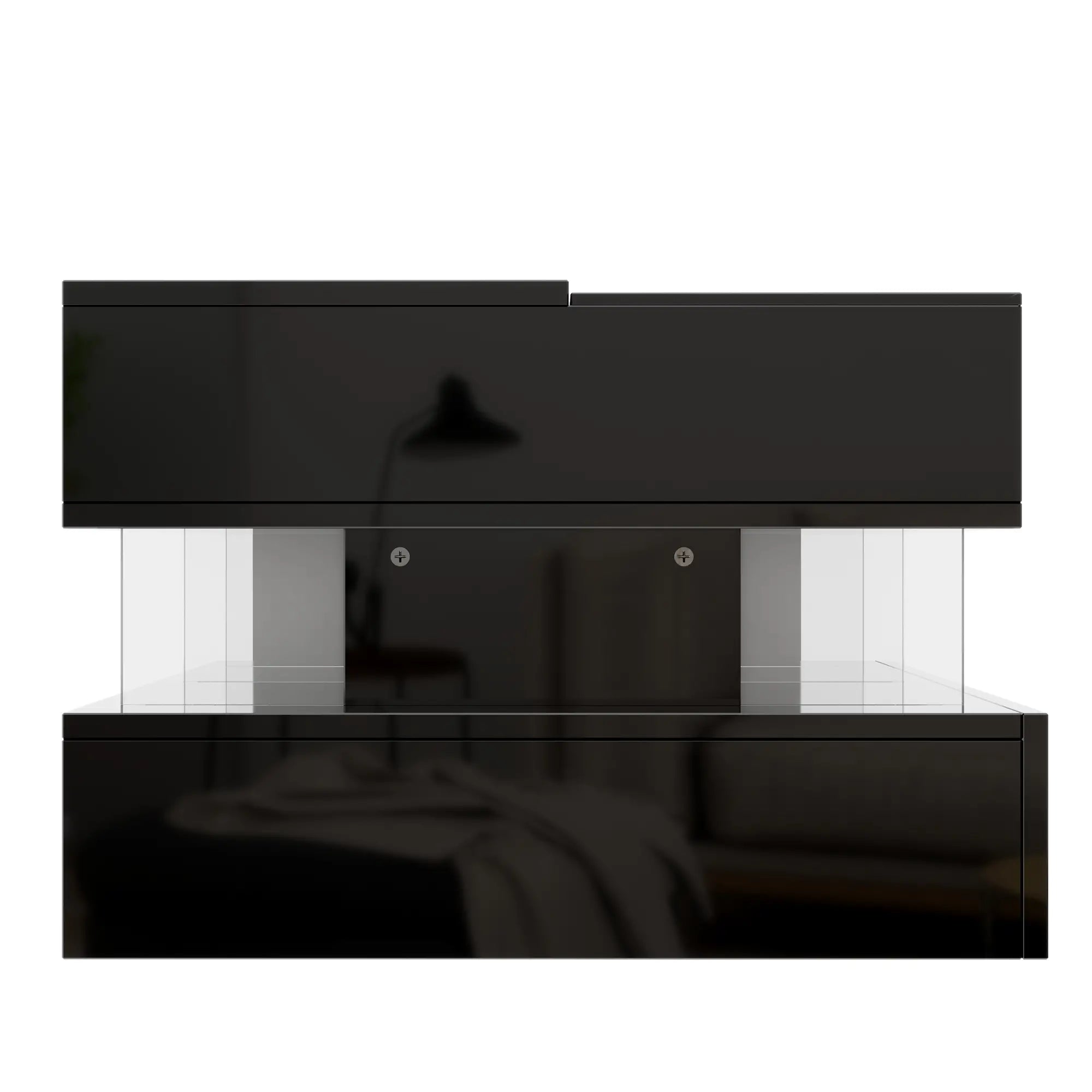 Glass Top LED Coffee Table, Storage Drawer, Adjustable Height, 26