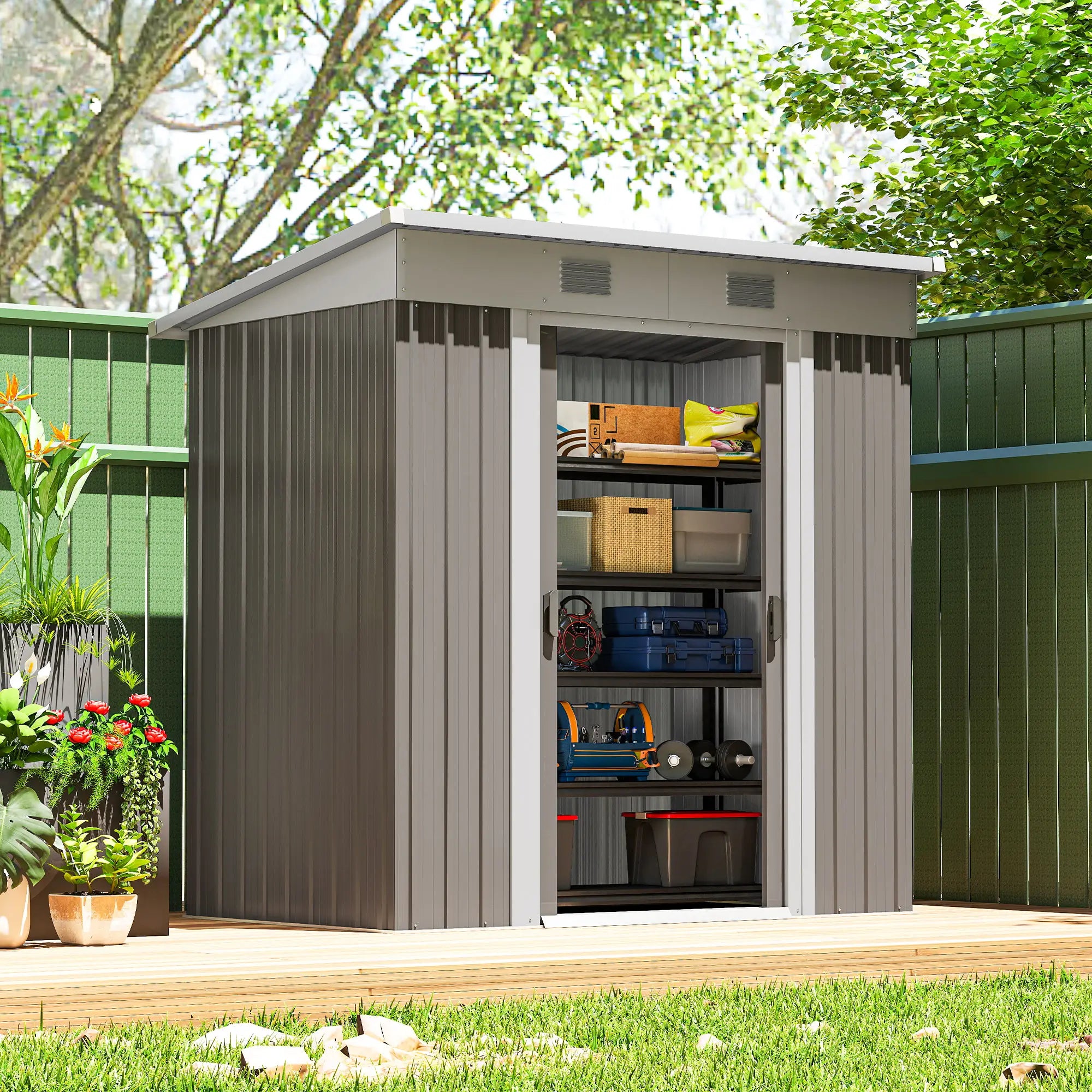 6' x 4' Outdoor Storage Shed, Metal Garden Tool Organizer, Light Grey Sheds at Gallery Canada