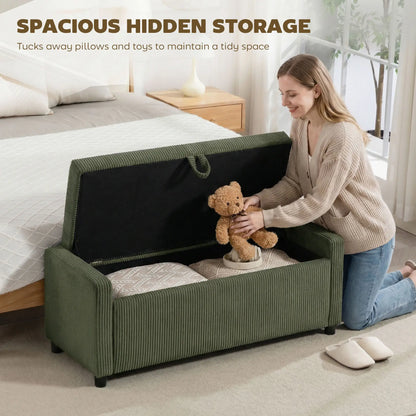 Storage Ottoman, Upholstered Corduroy Bench, Dark Green Storage Ottomans & Benches at Gallery Canada