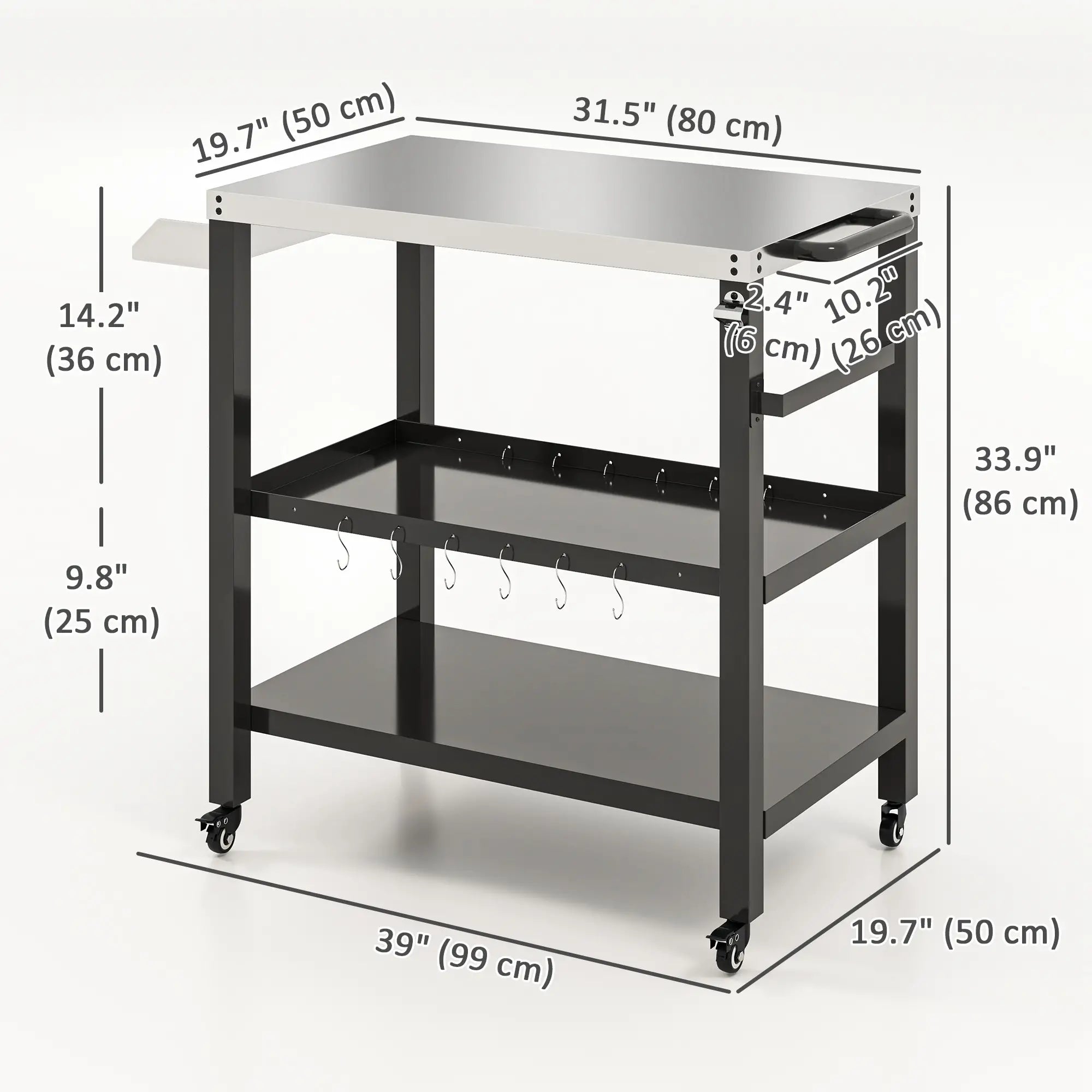 Outdoor Kitchen Bar Cart With Wheels, Stainless Steel Pizza Oven Stand, Movable Prep Table With Hooks Outdoor Grill Carts at Gallery Canada