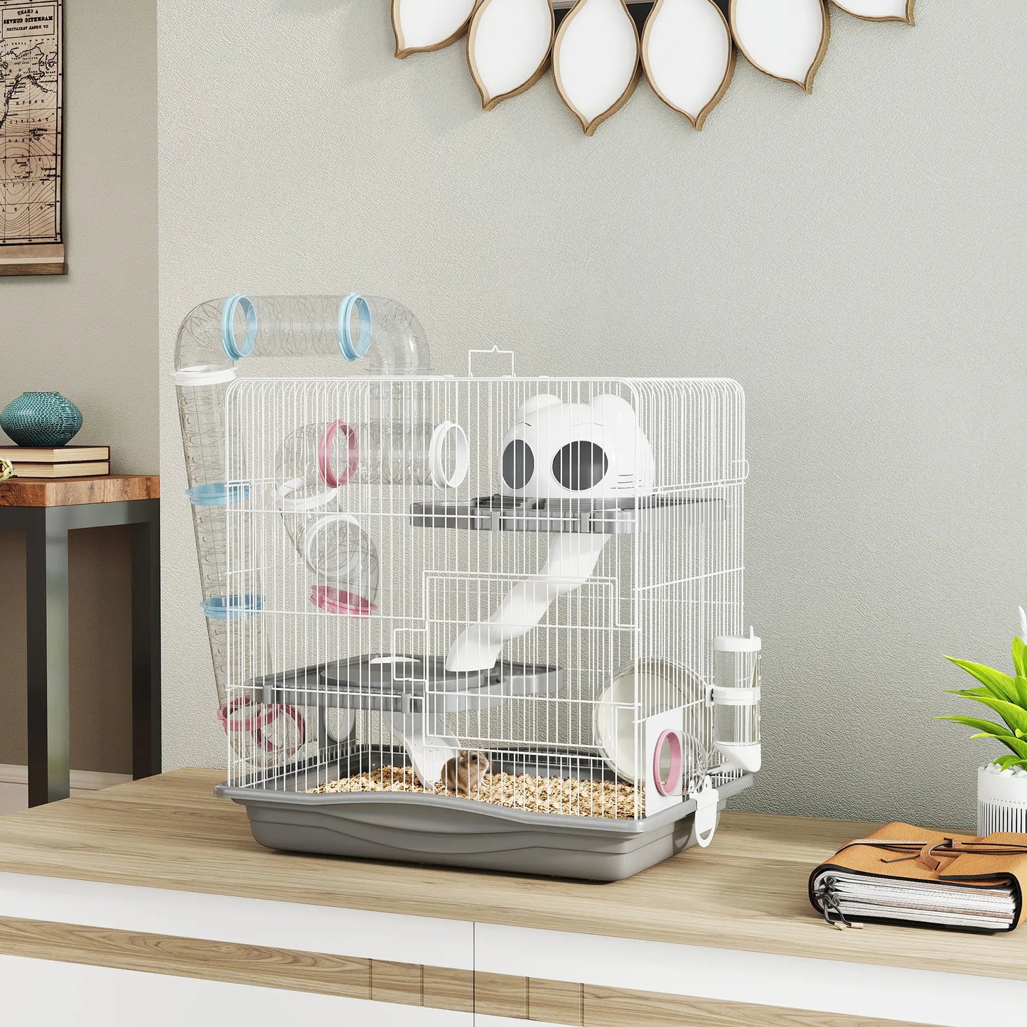 3-Tier Hamster Cage With Exercise Wheels, Grey Hamster Cages at Gallery Canada