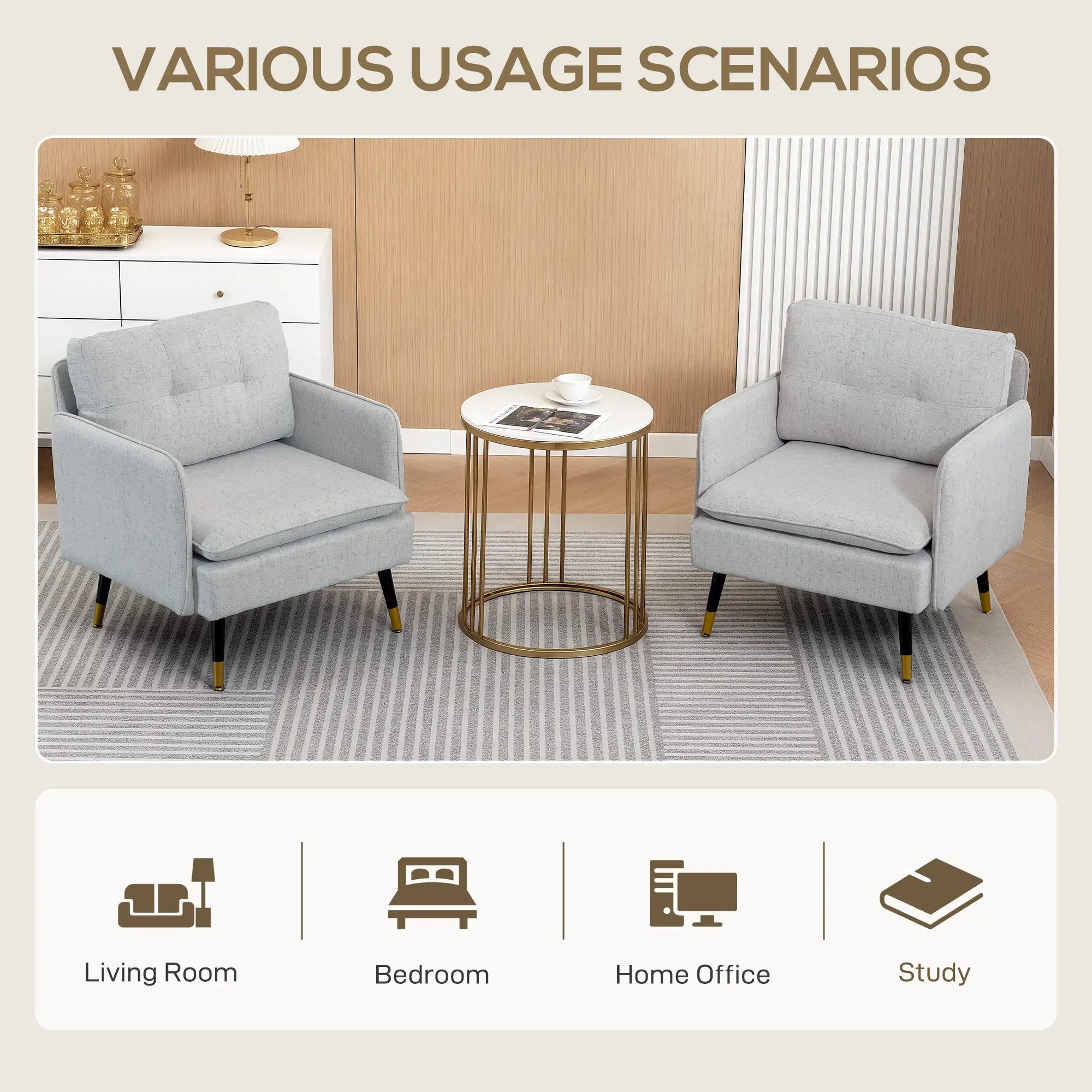 Accent Chairs Set of 2, Upholstered Armchairs, Tufted Back Cushion, Steel Legs Accent Chairs at Gallery Canada