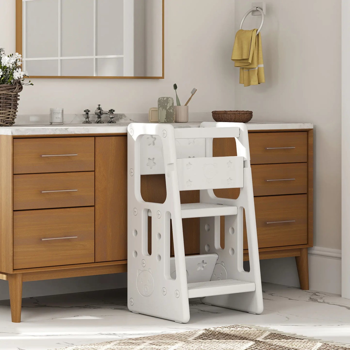 Toddler Kitchen Helper, 2 Step Stool, Adjustable Height, Safety Rail, White Toddler & Kids Step Stools at Gallery Canada