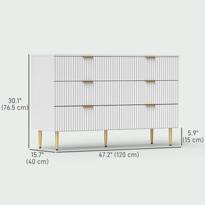 Modern 6 Drawer Dresser, Gold Legs and Handles, White Storage Cabinets at Gallery Canada