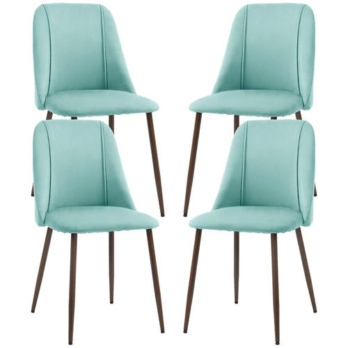 Upholstered Dining Chairs Set of 4, Velvet, Wood-Grain Steel Leg, Light Green