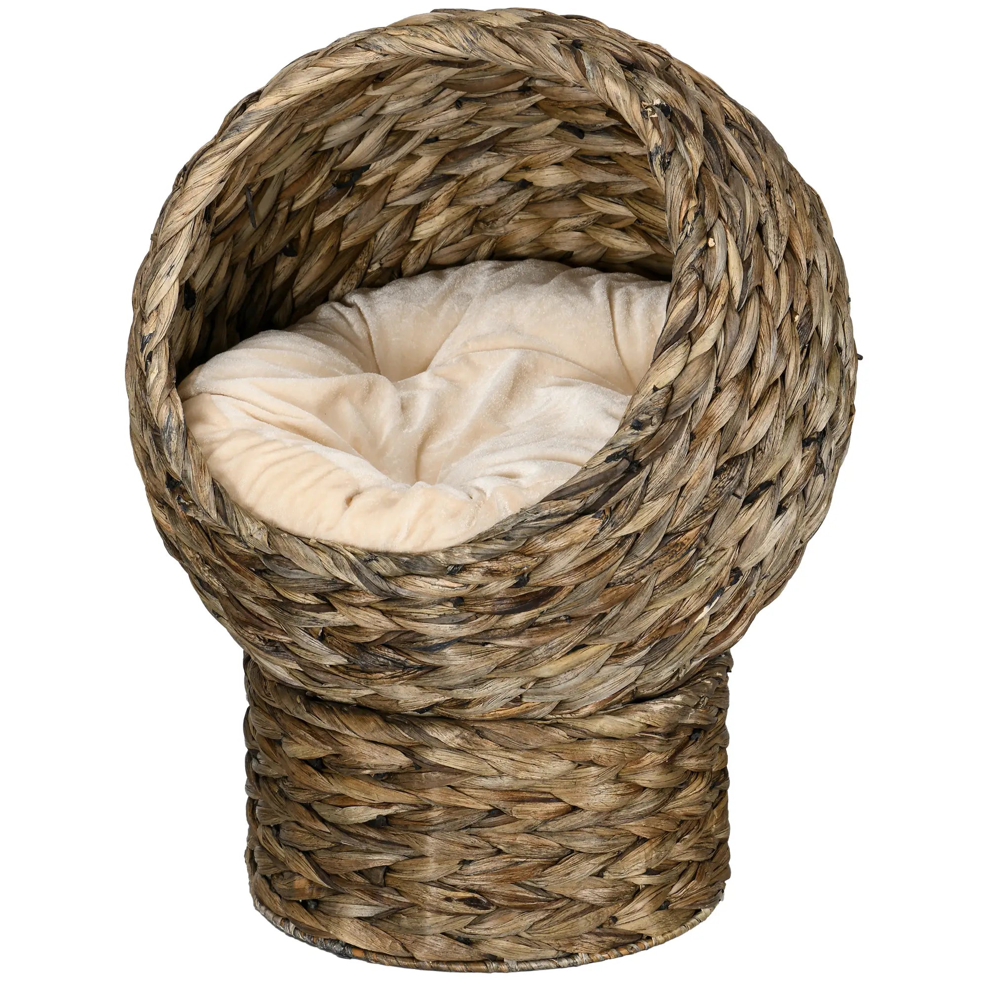Wicker Cat Bed With Cushion, Stand, Indoor, Dark Brown Cat Houses Dark Brown (base) & Beige (cushion) at Gallery Canada