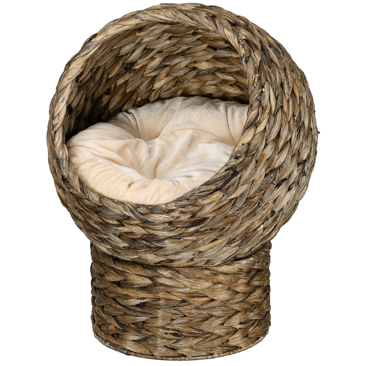 Wicker Cat Bed With Cushion, Stand, Indoor, Dark Brown Cat Houses Dark Brown (base) & Beige (cushion) at Gallery Canada