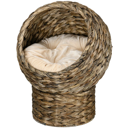 Wicker Cat Bed With Cushion, Stand, Indoor, Dark Brown Cat Houses Dark Brown (base) & Beige (cushion) at Gallery Canada