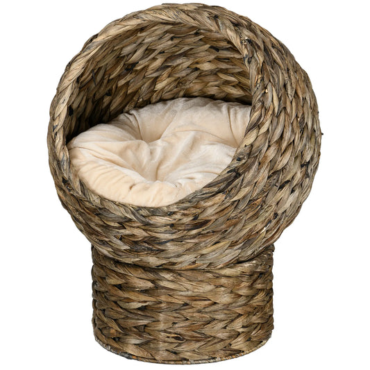 Wicker Cat Bed With Cushion, Stand, Indoor, Dark Brown Cat Houses Dark Brown (base) & Beige (cushion) at Gallery Canada